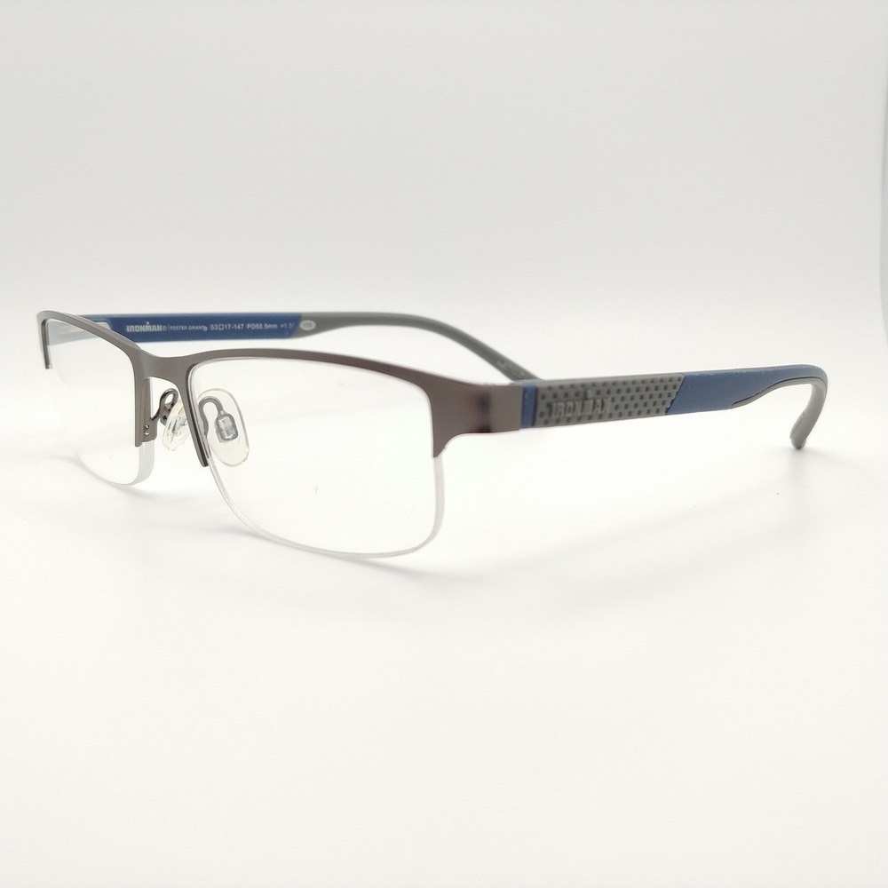 Ironman +1.50 Readers Men 53-17-147 Gunmetal Blue Gray DG1223 Rectangular